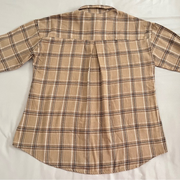 SHEIN Women’s Flannel Plaid Button Up Shirt Large Brown | Khaki | Tan - Picture 5 of 10